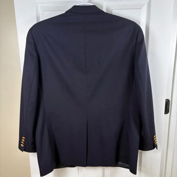 Chaps Ralph Lauren Mens Navy Wool Blazer Sport Coat Jacket Gold Buttons Size 44R